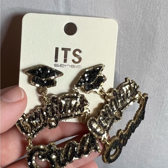 ITS Sense Black and Gold Graduation Cap Congrats Grad Dangle Earrings NWT - Picture 6 of 6